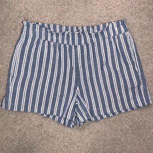 Loft Brand Pinstripe Linen Shorts - High Rise w/ Ruffle Waist (Size S)